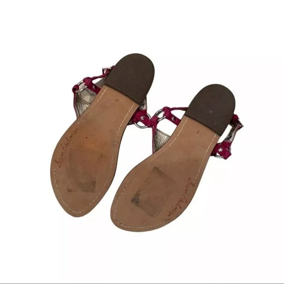 Sam Edelman Greta Suede Leather Strappy Pink Sandal Size 7.5 Women's Thong - Picture 4 of 4